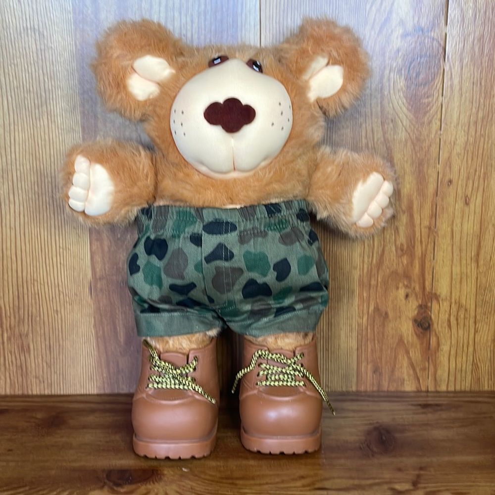 Vintage Xavier Robert’s Furskins Plush Bear with‎ Camo Shorts and Boots